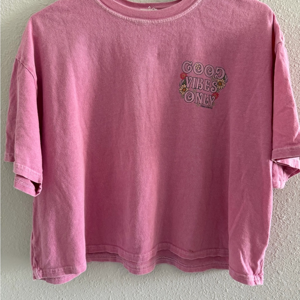 Billabong Pink Crop Top with 'Good Vibes Only' Print - Picture 2 of 6
